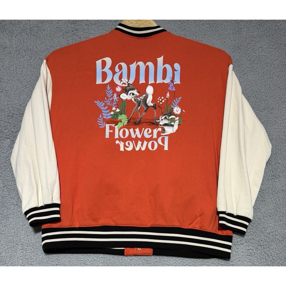 Disney x H&M Divided Bambi Oversized Lettermans Button Jacket Womens Large NEW